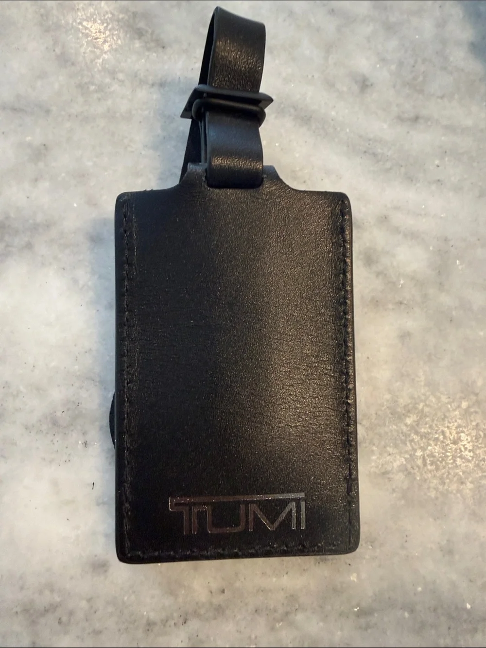 TUMI Leather Luggage Tag ID Holder in Dark Charcoal Black